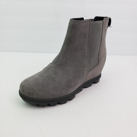 Sorel Joan Of Arctic Girls Size 3Y Gray Suede Hidden Wedge Chelsea Booties Boots - Picture 2 of 11